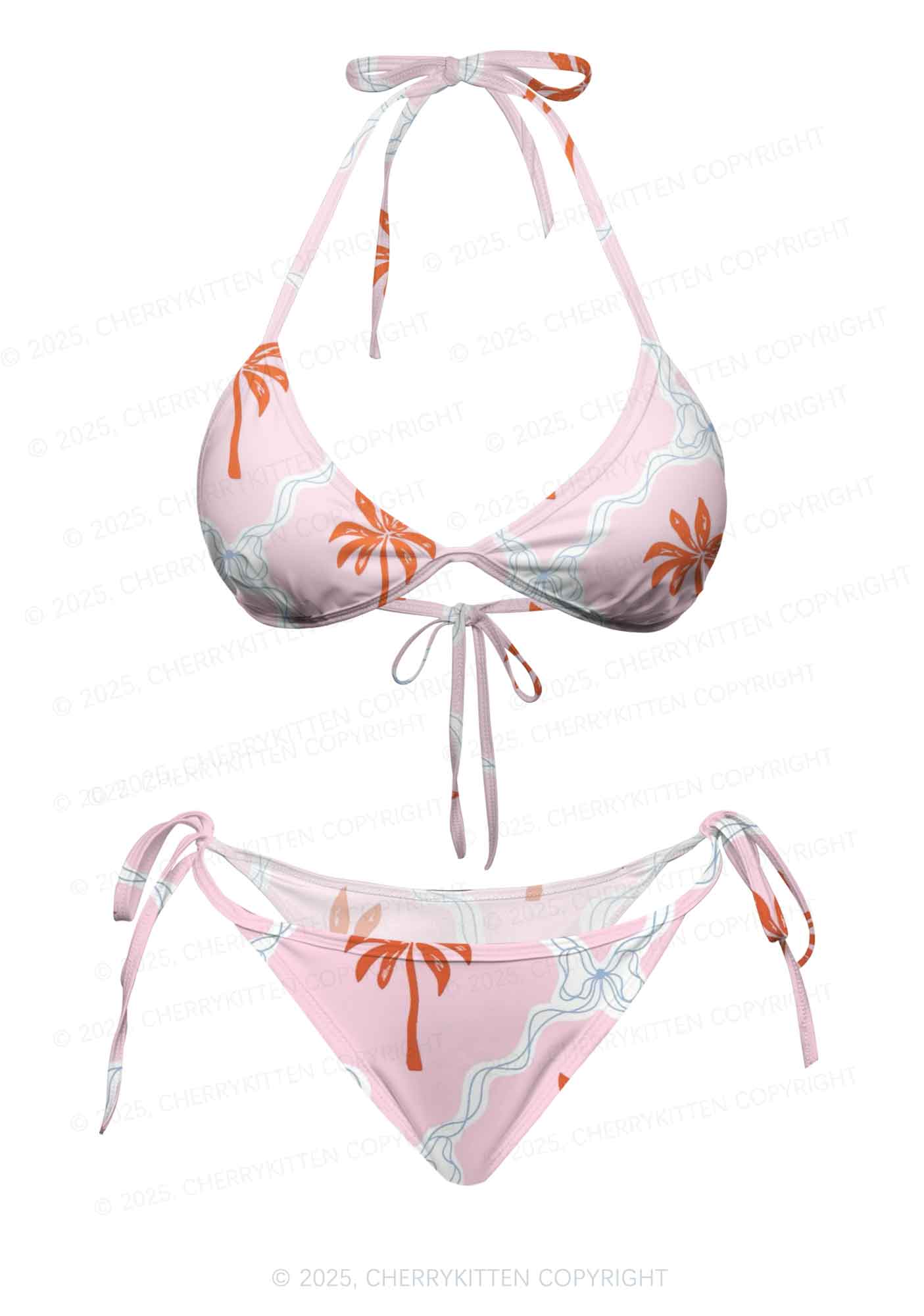 Pink Palm Y2K Print Bikini Set Cherrykitten