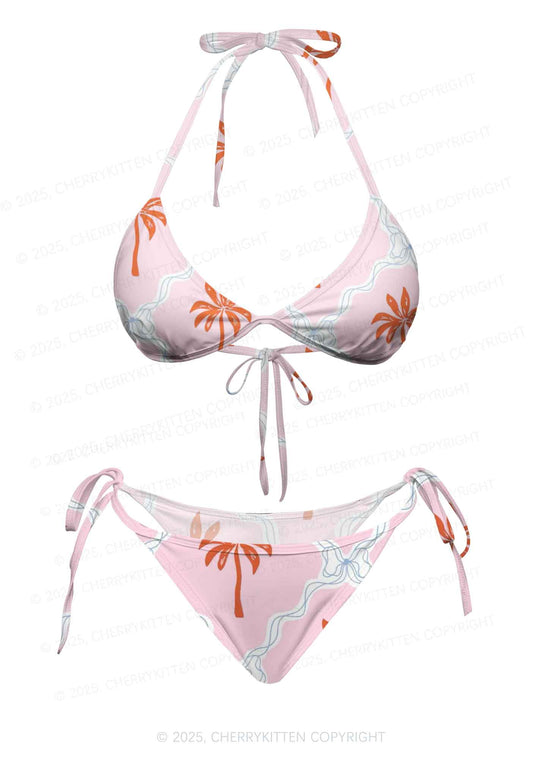 Pink Palm Y2K Print Bikini Set Cherrykitten