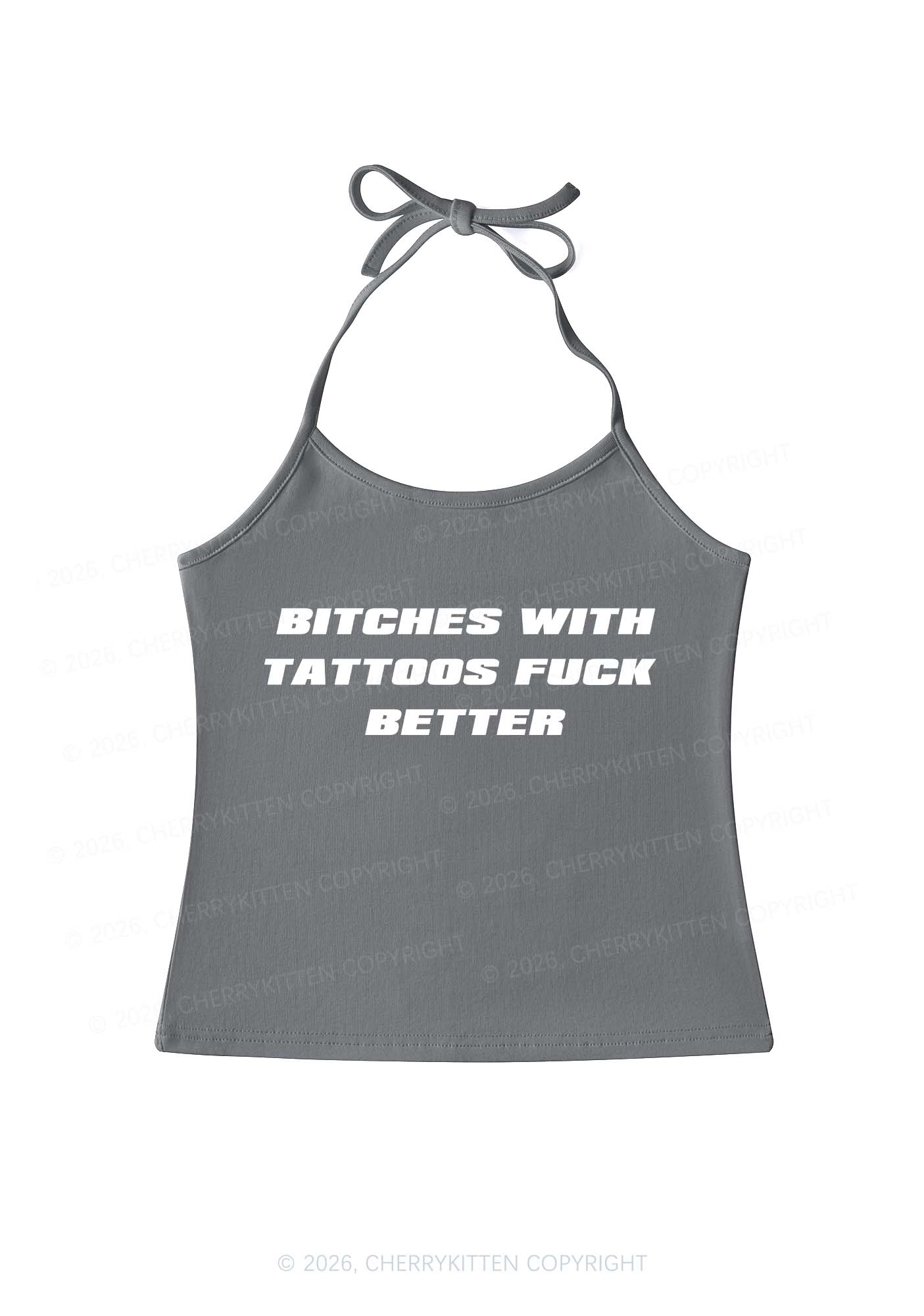Bxxches With Tattoos Fxxk Better Y2K Halter Neck Cami Cherrykitten