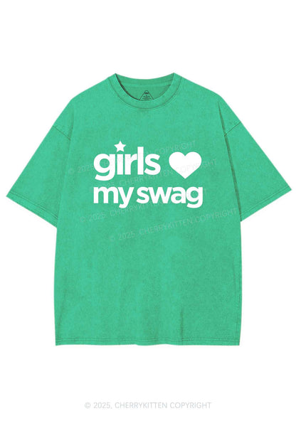Girls Love My Swag Pride Y2K Shirts Washed Tee Cherrykitten