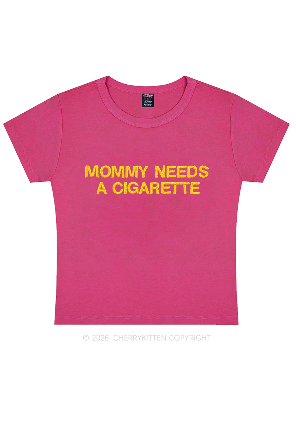 Embroidered Mommy Needs A Cigarette Y2K Baby Tee Cherrykitten