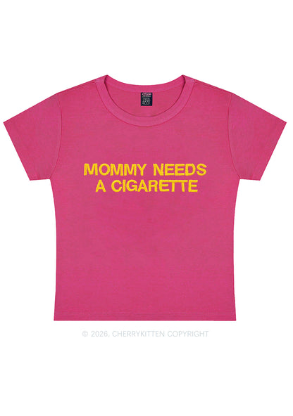 Embroidered Mommy Needs A Cigarette Y2K Baby Tee Cherrykitten
