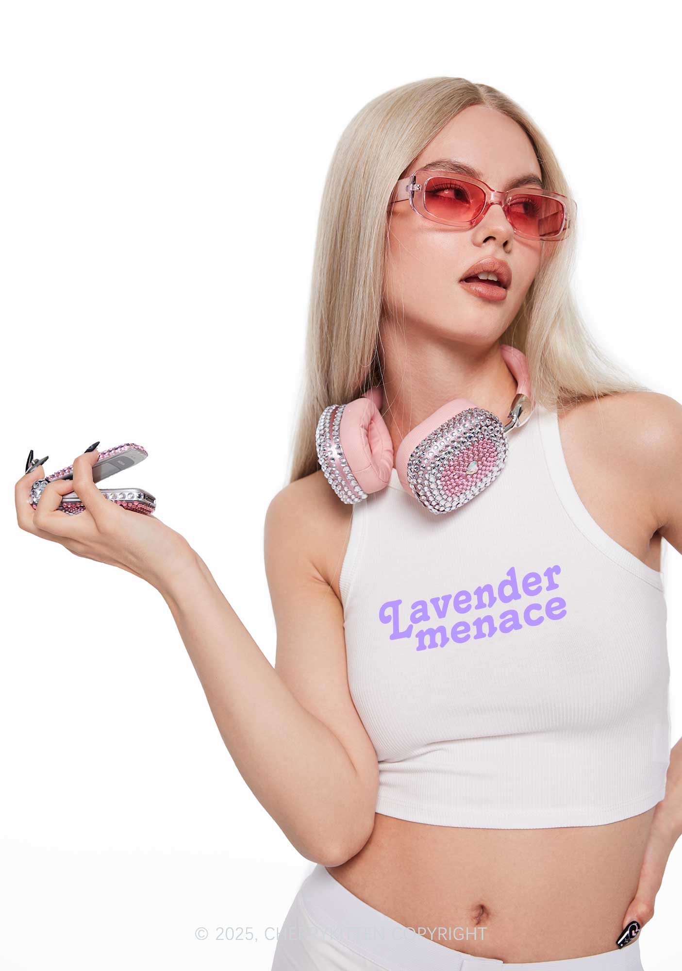 Lavender Menace Y2K Crop Tank Top Cherrykitten