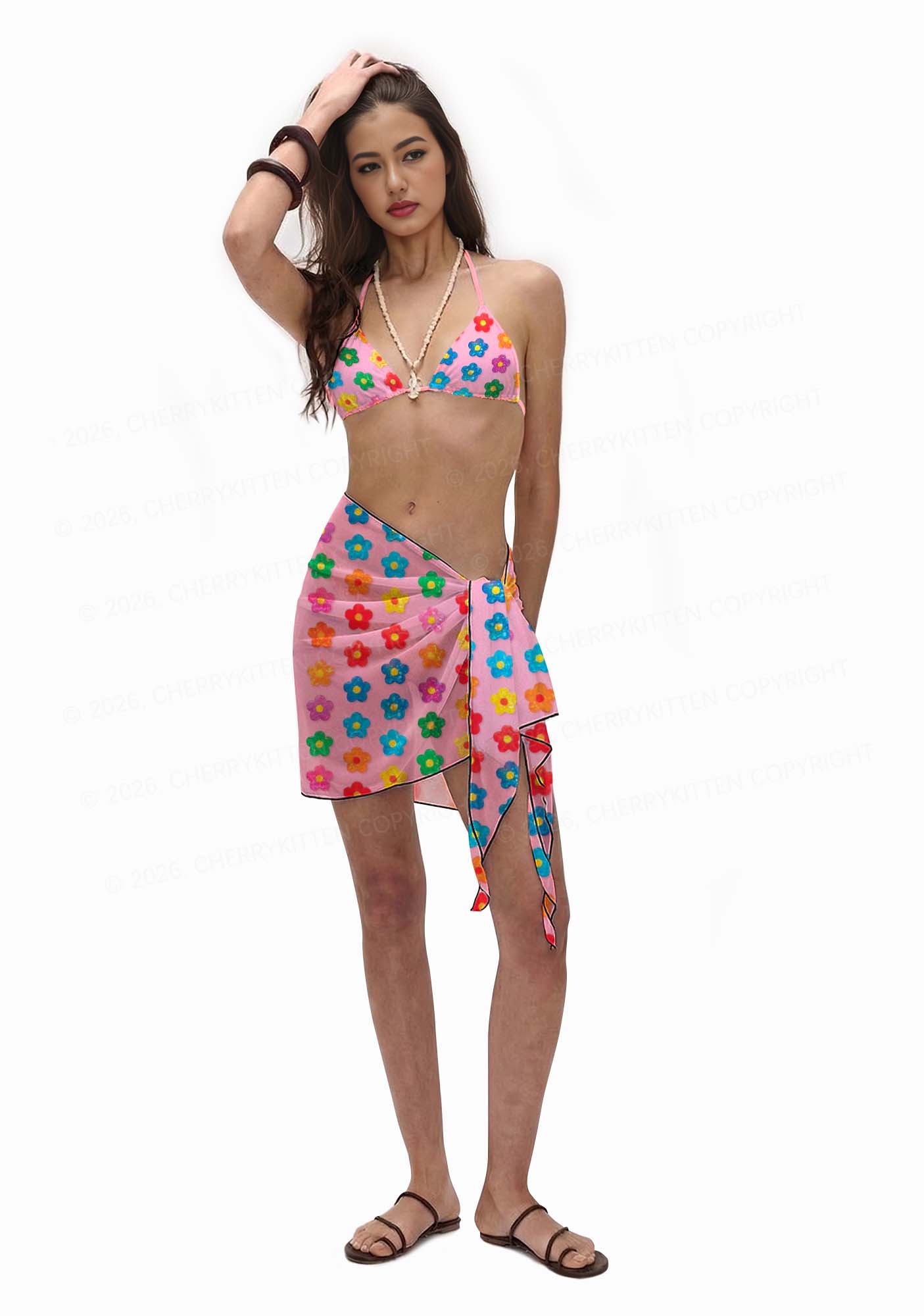 Rainbow Flower Y2K Print Bikini Set Cherrykitten