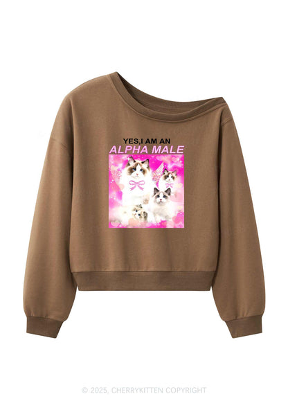 Alpha Male Y2K Off Shoulder Sweatshirts Cherrykitten