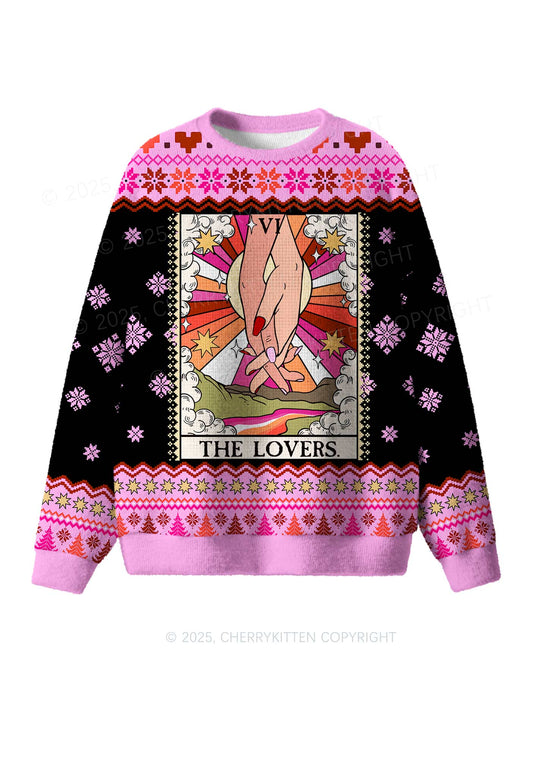 The Lesbian Lovers Pride Y2K Christmas Knit Sweatshirt Cherrykitten