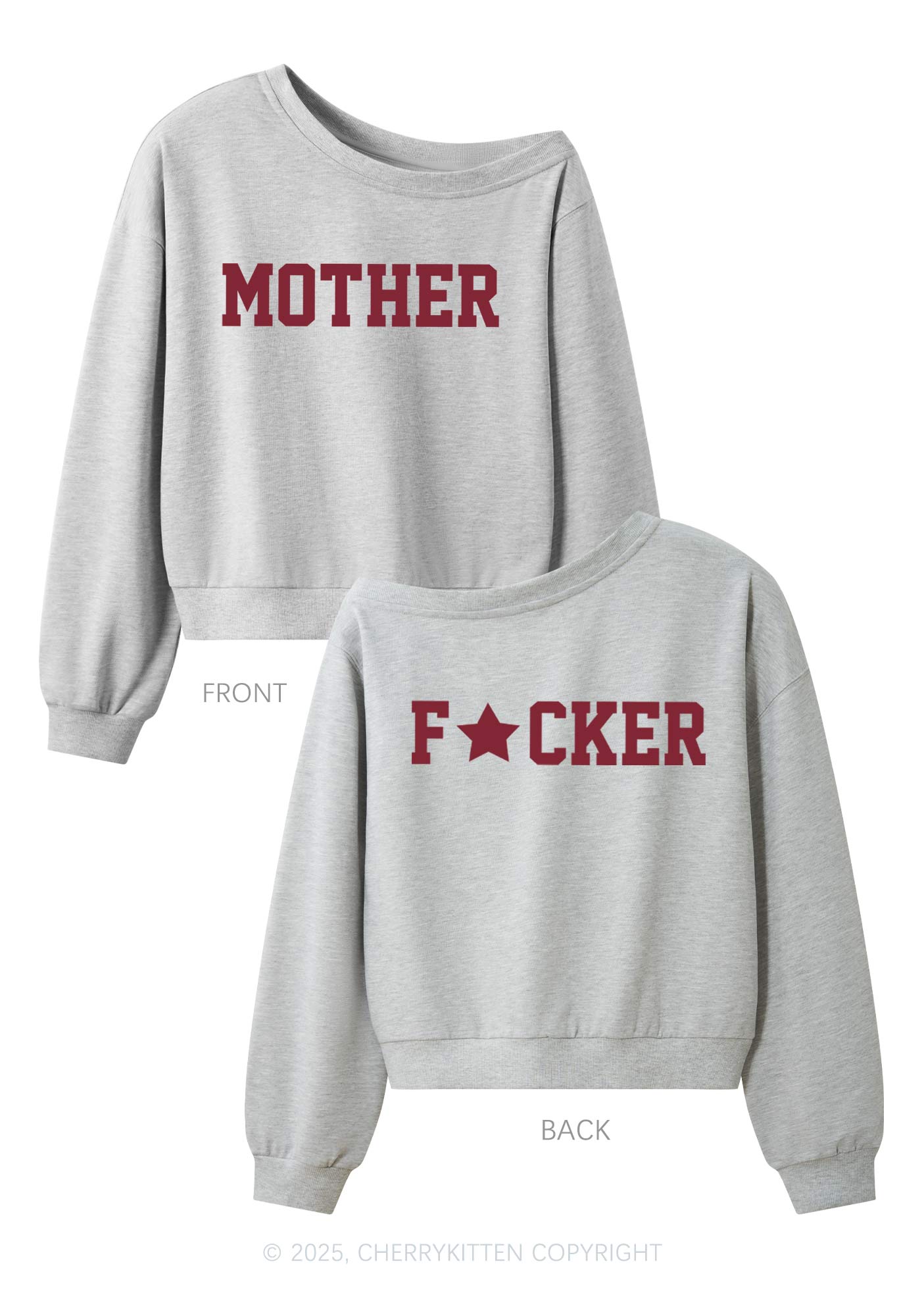Motherfxcker Two Sides Y2K Off Shoulder Sweatshirts Cherrykitten