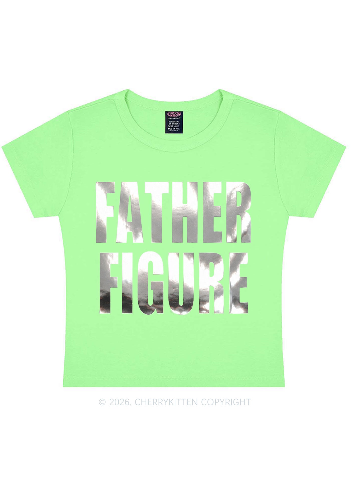 Father Figure Silver Foil Printed Y2K Baby Tee Cherrykitten