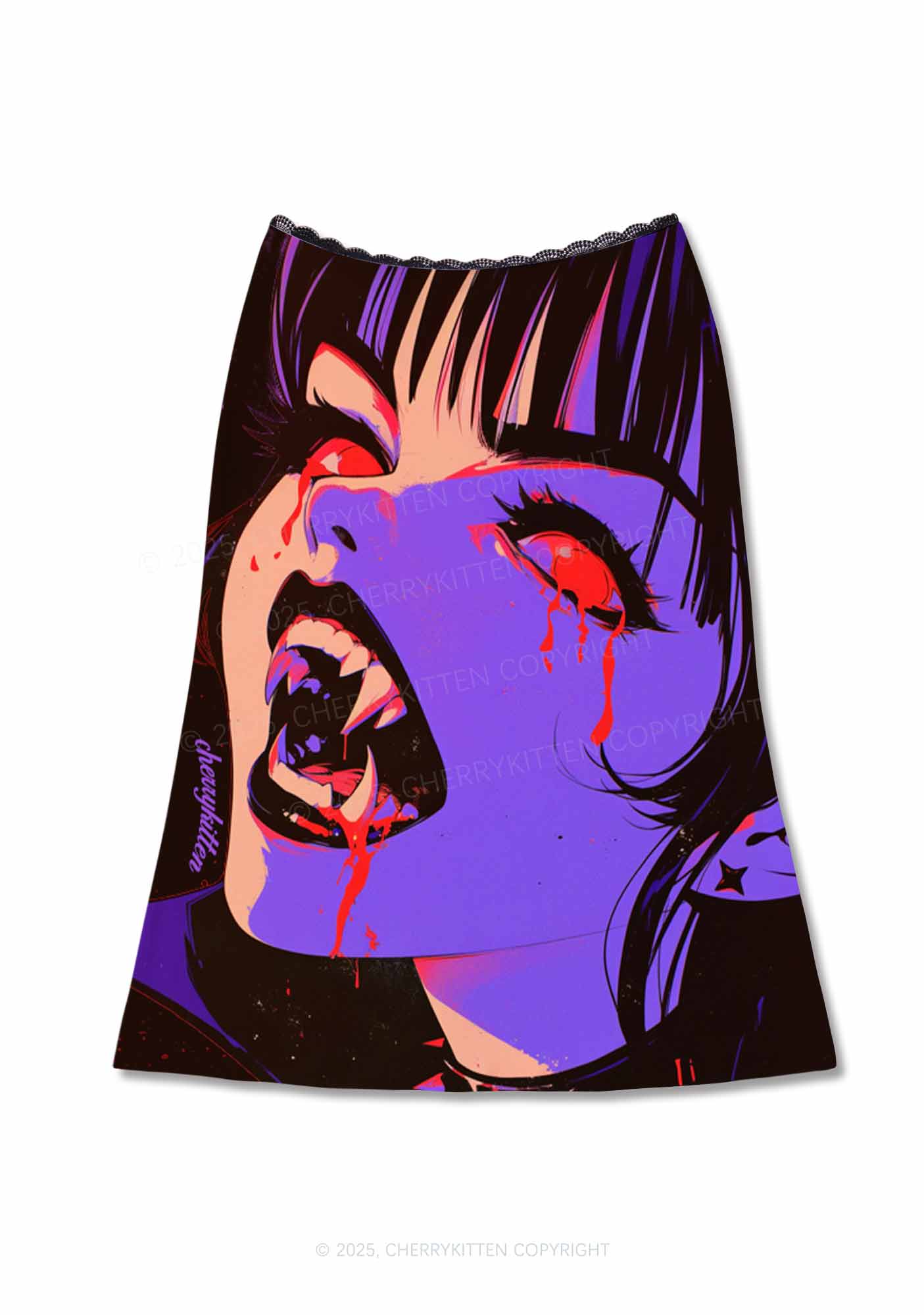Halloween Vampire Scream Y2K Print Midi Skirt Cherrykitten