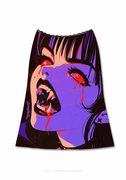 Halloween Vampire Scream Y2K Print Midi Skirt Cherrykitten
