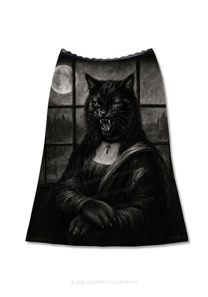 Halloween Moon Night Werewolf Y2K Print Midi Skirt Cherrykitten