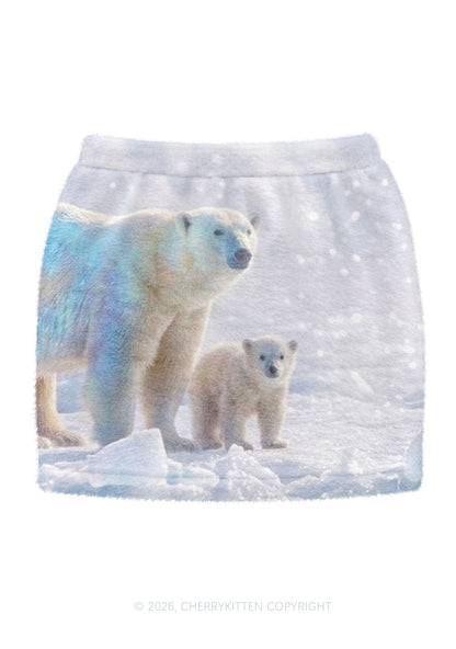 Two Arctic Polar Bear Y2K Knit Mini Skirt Cherrykitten