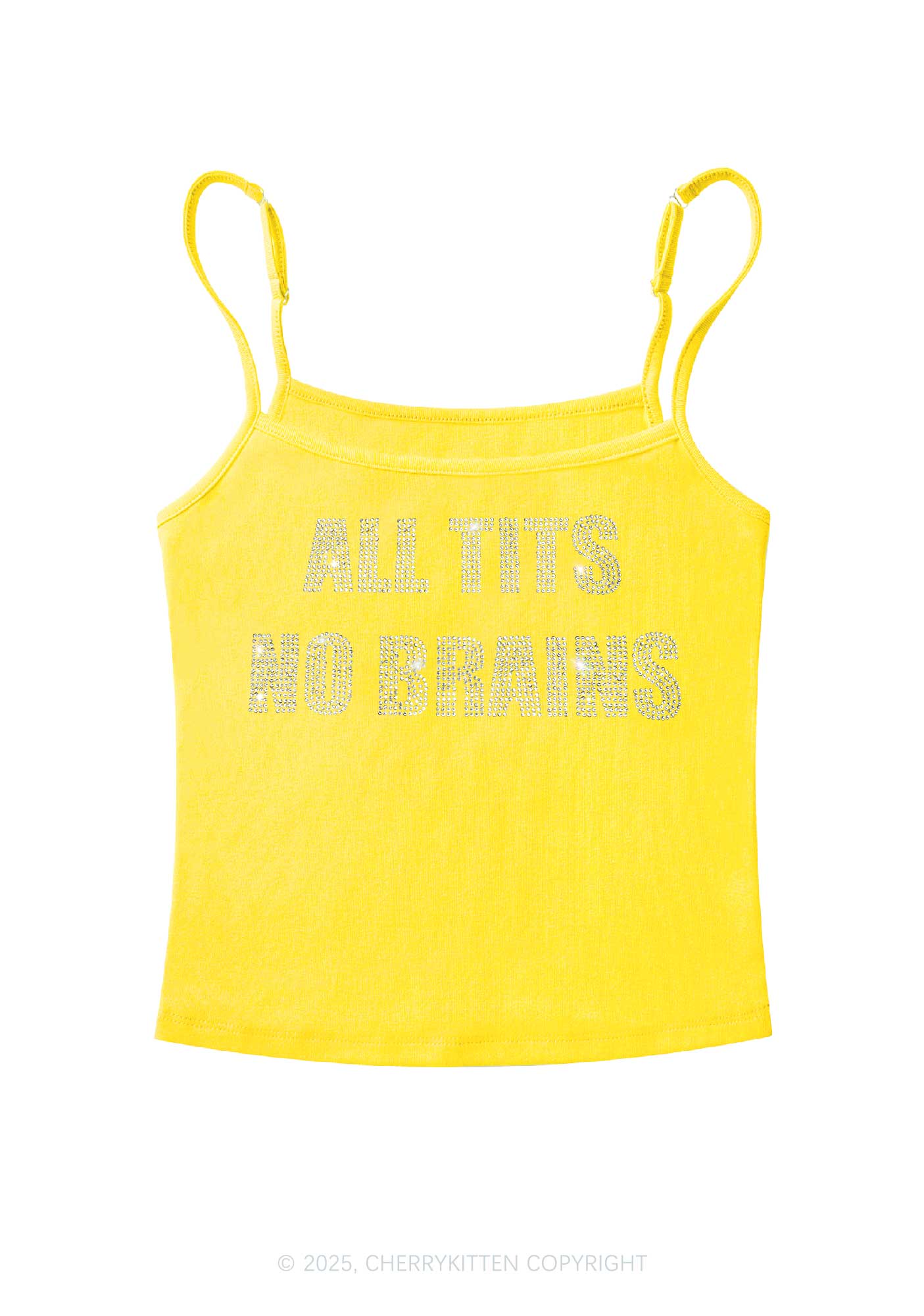 Rhinestone All Txts No Brains Y2K Spaghetti Strap Cami Cherrykitten