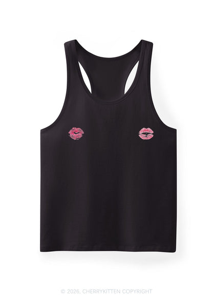 Pink Lips Y2K Men Racerback Tank Top Cherrykitten