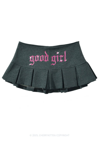 Rhinestone Good Girl Y2K Mini Pleated Skirts Cherrykitten