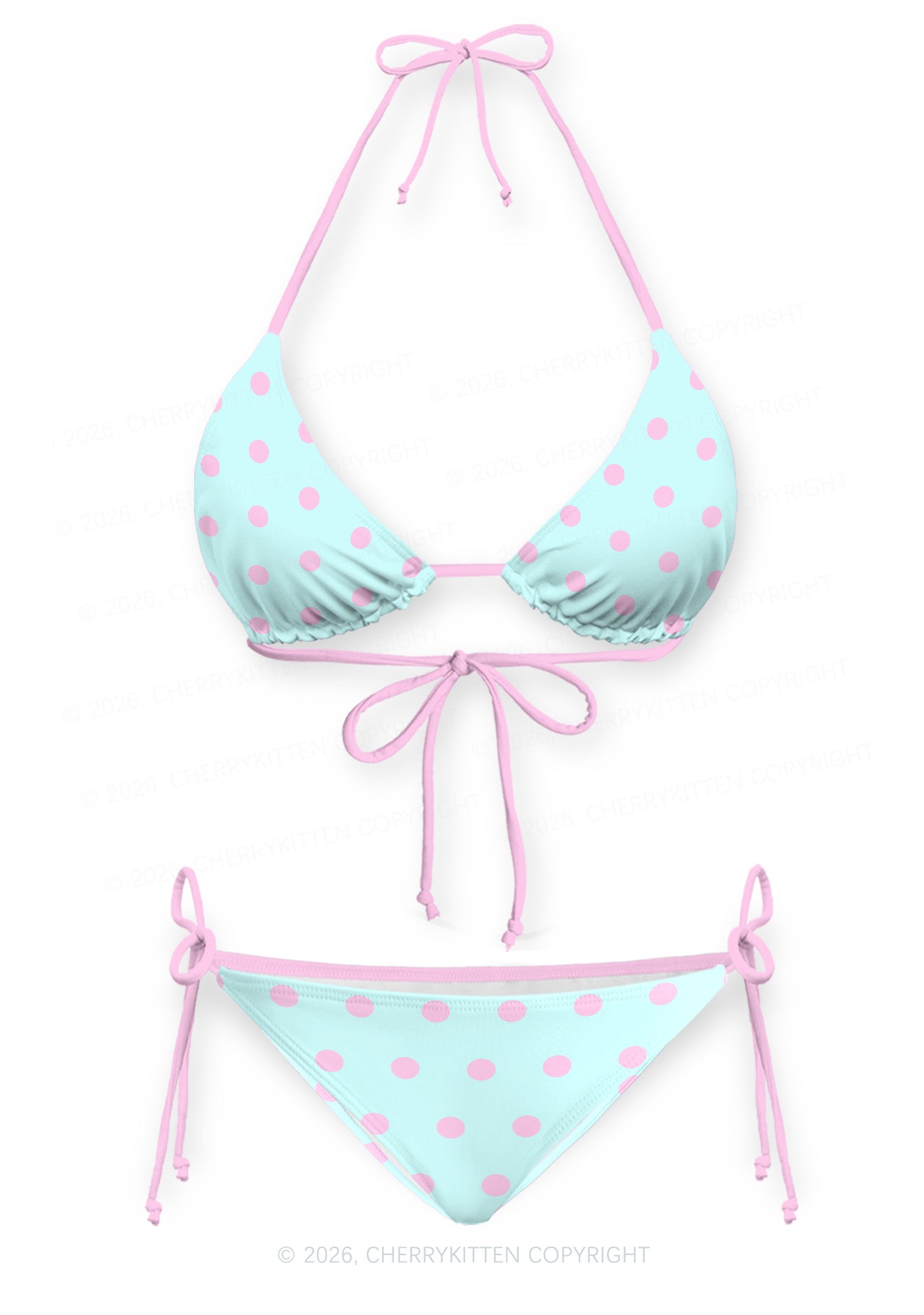 Mint Blue And Pink Dots Y2K Print Bikini Set Cherrykitten