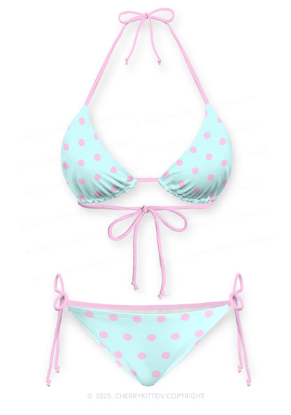 Mint Blue And Pink Dots Y2K Print Bikini Set Cherrykitten