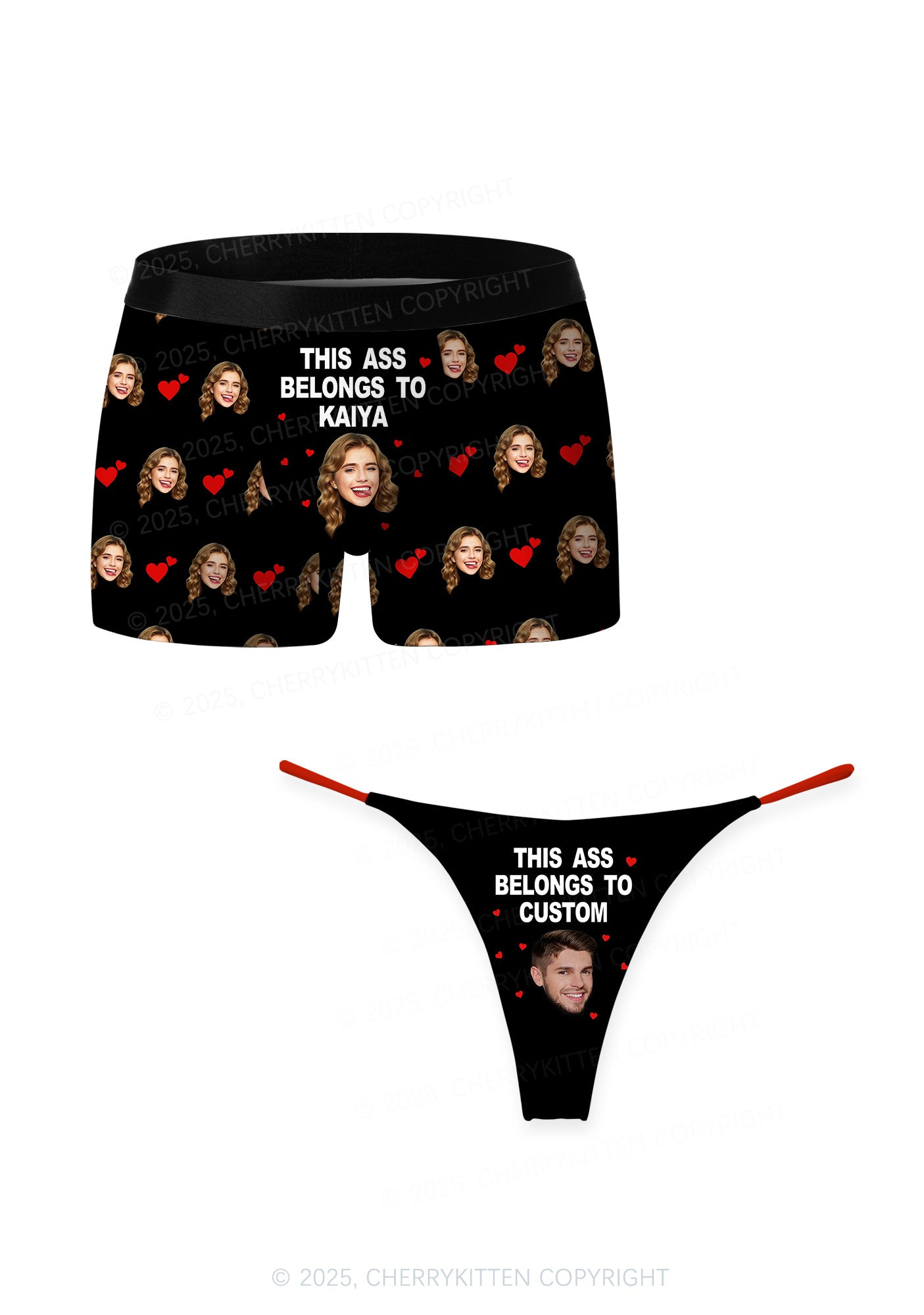 Custom This Axx Belongs Valentine's Day Y2K Print Couples Boxer Thong Set Cherrykitten