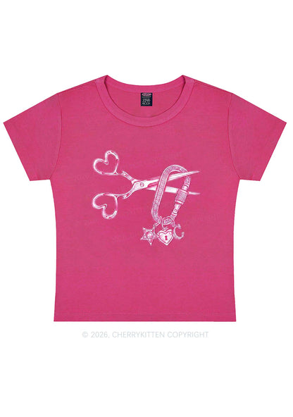 Pink Scissors Lock Charm Pride Y2K Baby Tee Cherrykitten