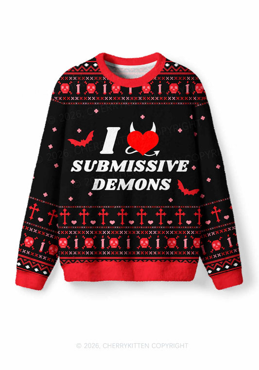 Halloween I Love S Demons Y2K Christmas Knit Sweatshirt Cherrykitten