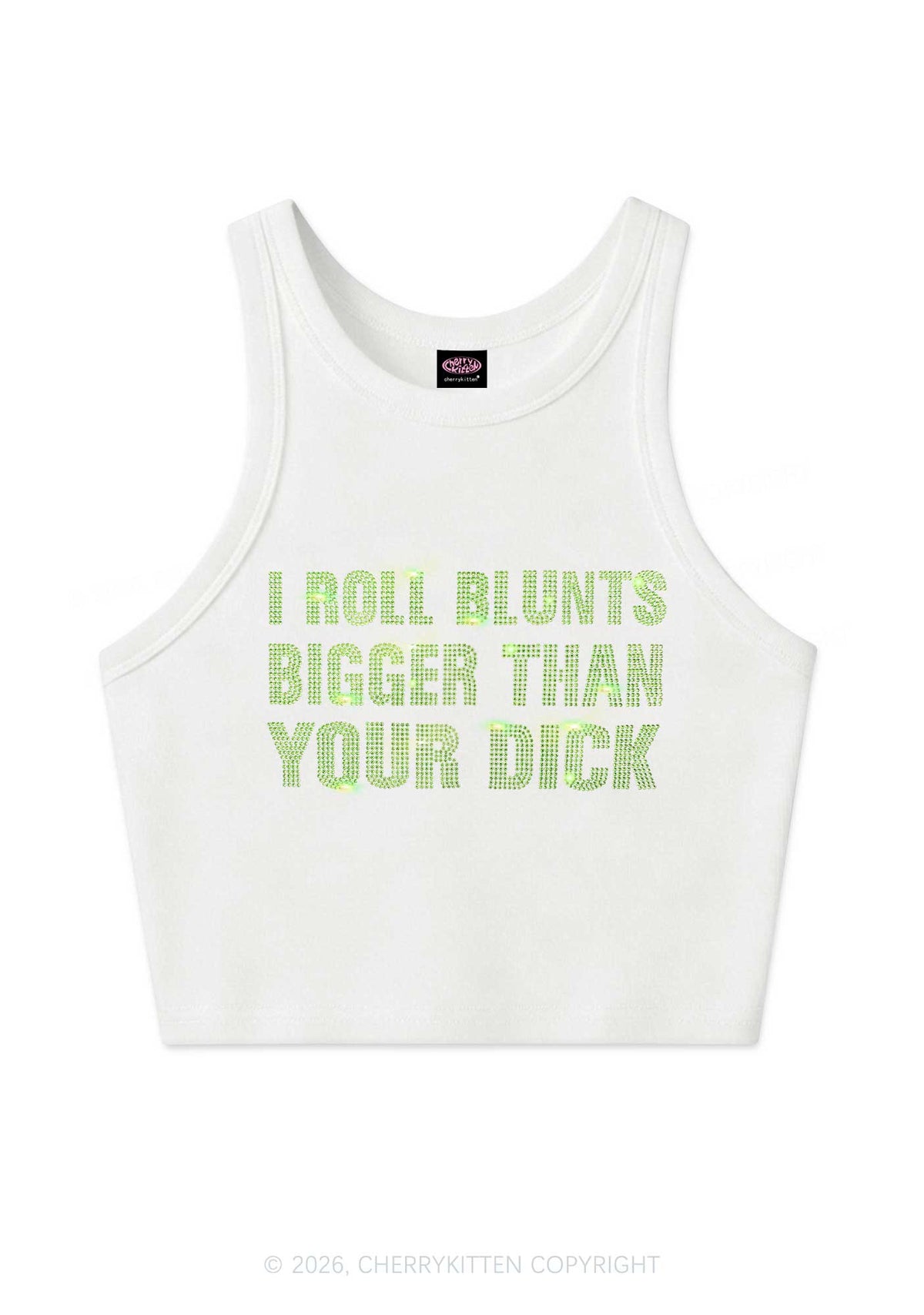 Rhinestone I Roll Blunts Y2K Crop Tank Top Cherrykitten