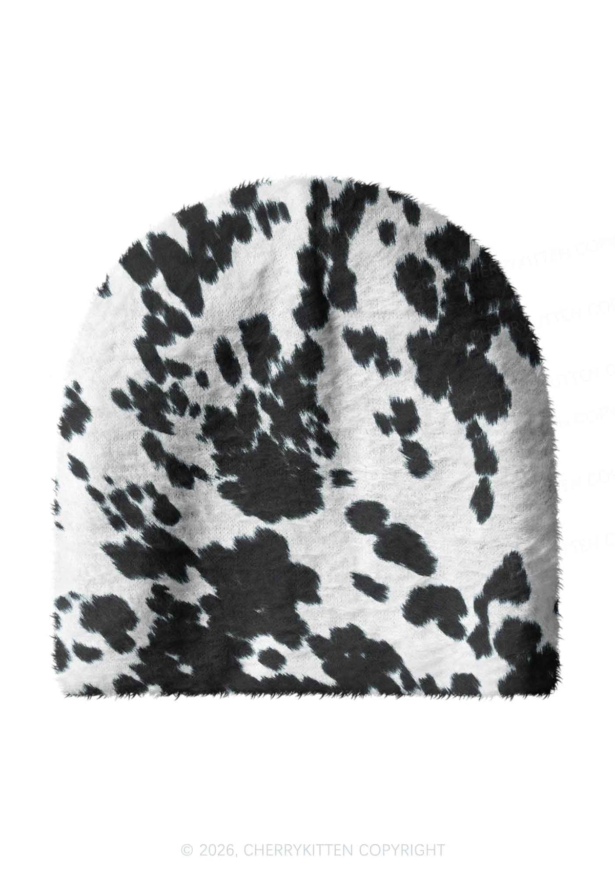 Black And White Cow Dots Y2K Print Knit Beanie Cherrykitten