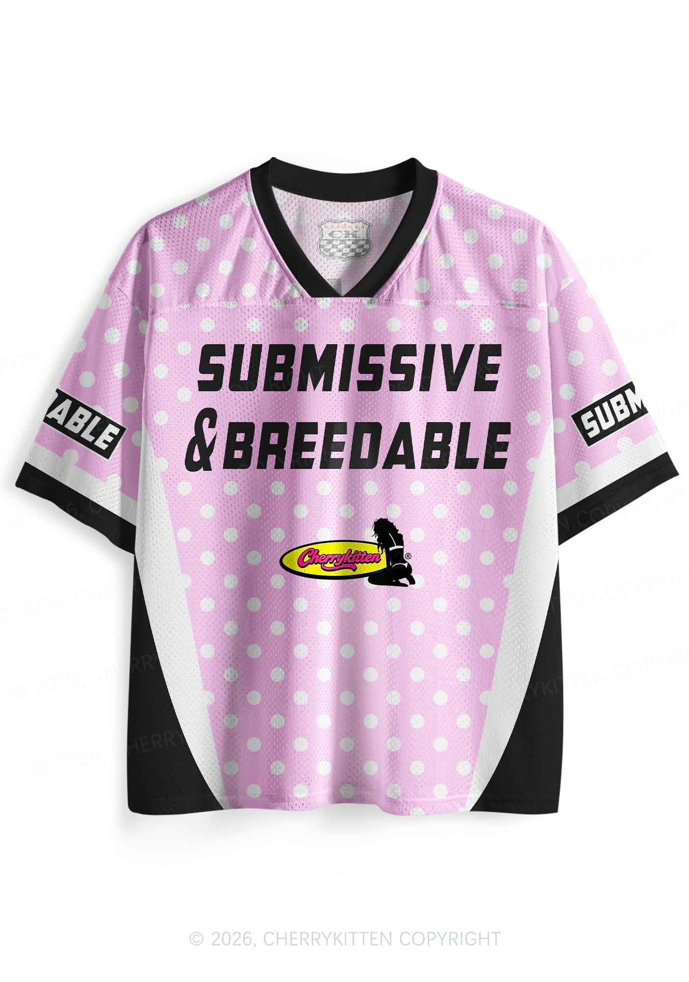 Submissive Breedable Pink Dots Y2K Sport Jersey Shirts Cherrykitten