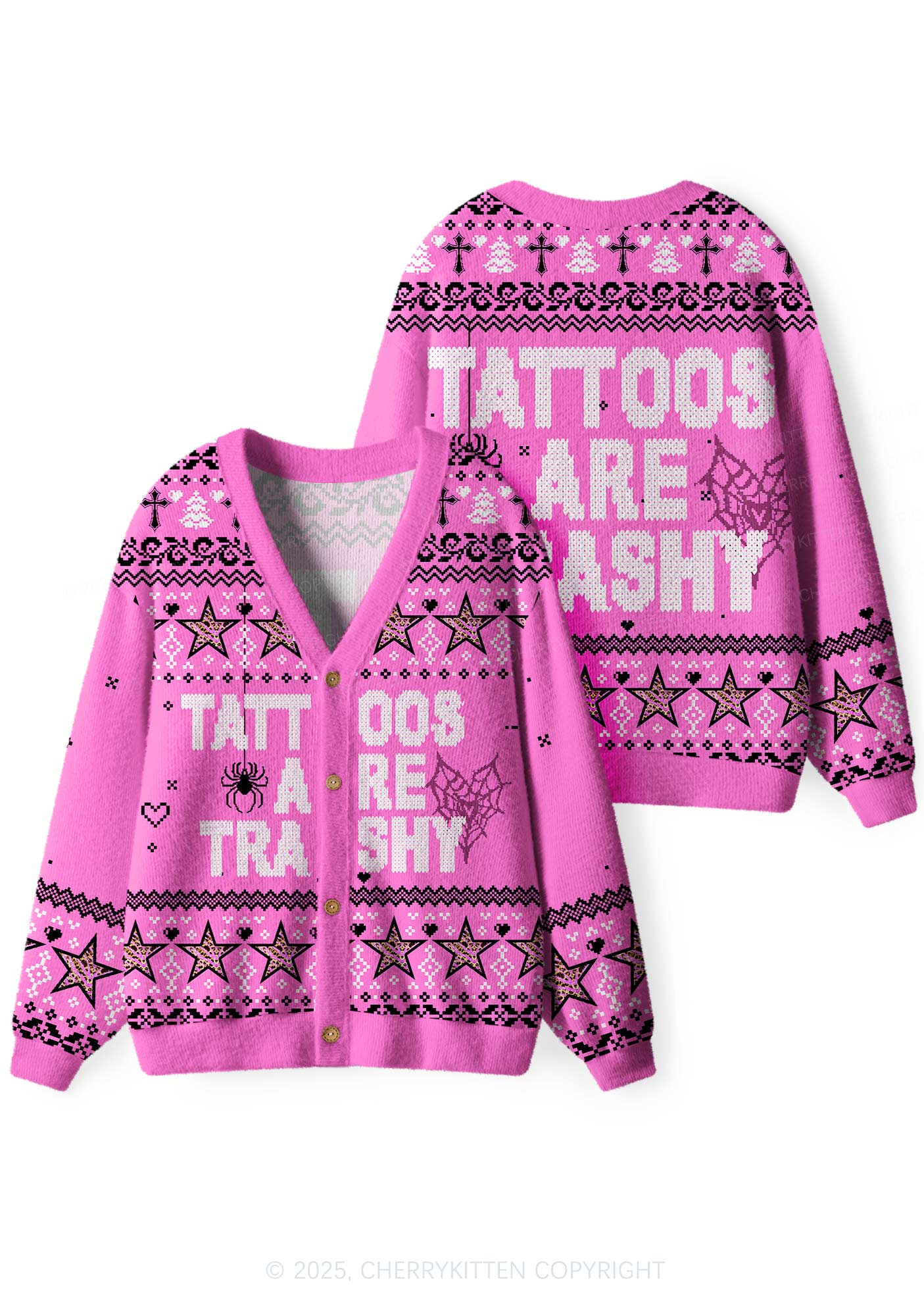 Tattoos Are Trashy Y2K Christmas Cardigan Knit Sweatshirt Cherrykitten