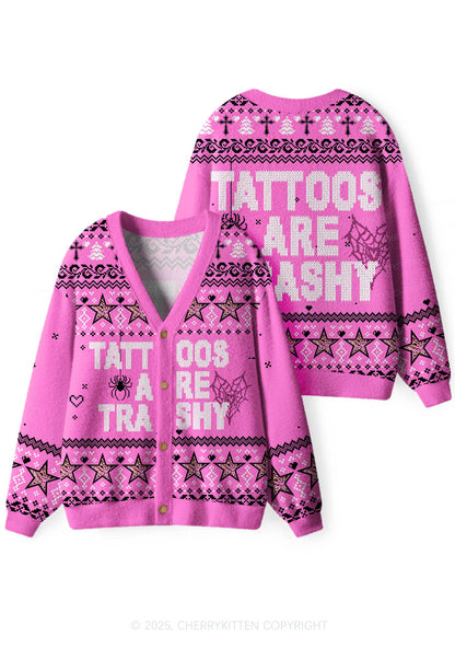 Tattoos Are Trashy Y2K Christmas Cardigan Knit Sweatshirt Cherrykitten