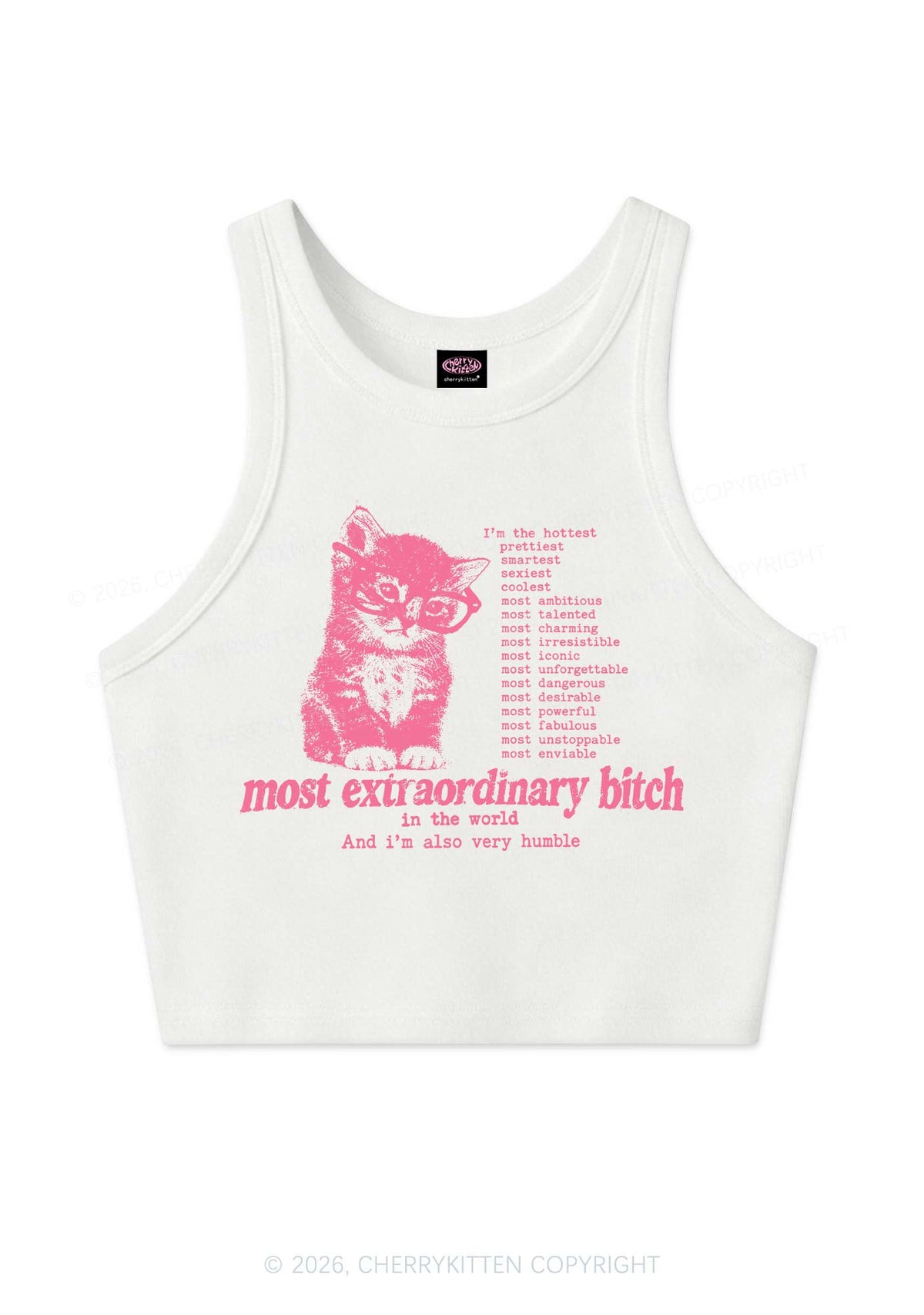Most Extraordinary Bxxch Cat Y2K Crop Tank Top Cherrykitten