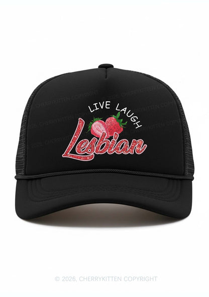 Live Laugh Lesbian Pride Y2K Trucker Hat Cherrykitten