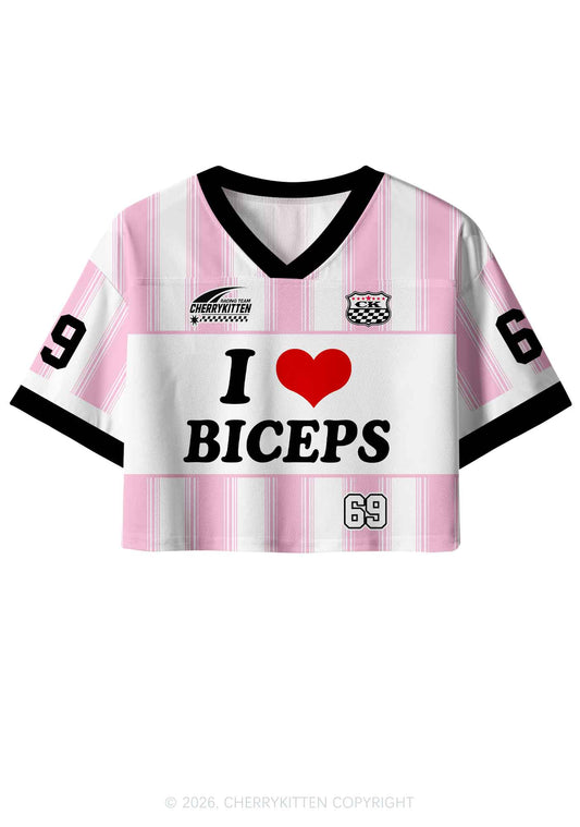 I Love Biceps Y2K Crop Sport Jersey Shirts Cherrykitten