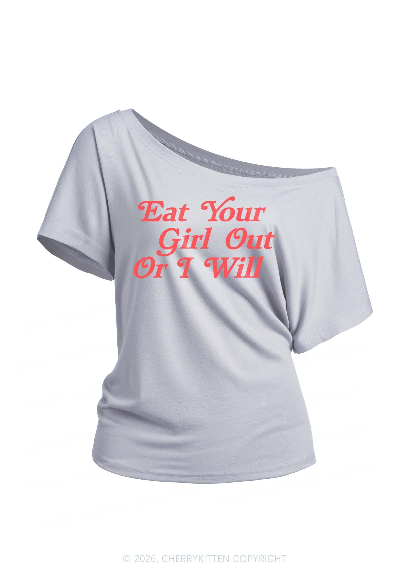 Eat Your Girl Out Y2K Off Shoulder Tee Cherrykitten
