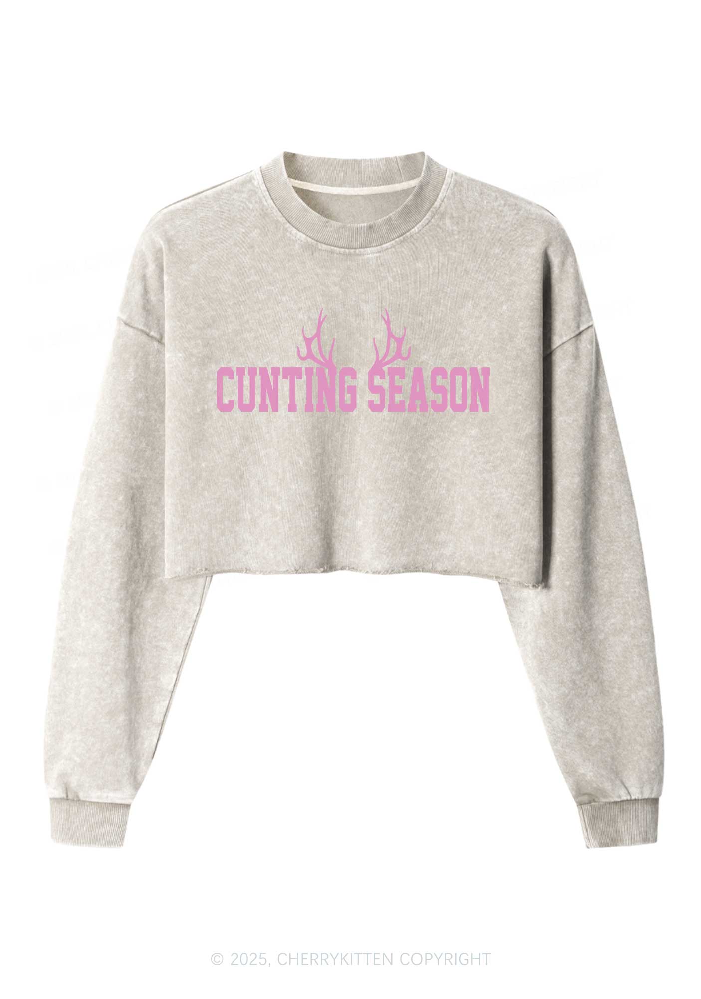 Cunting Season Y2K Crop Washed Sweatshirts Cherrykitten
