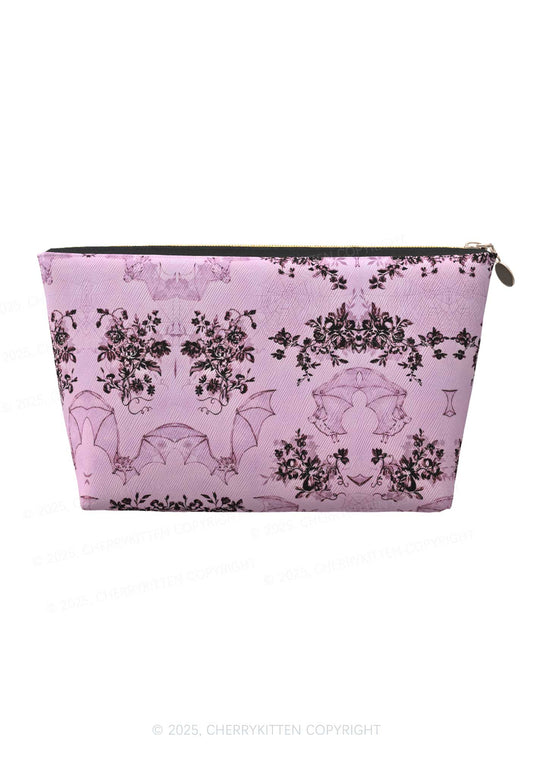 Pink Bat Y2K Leather Makeup Bag Cherrykitten