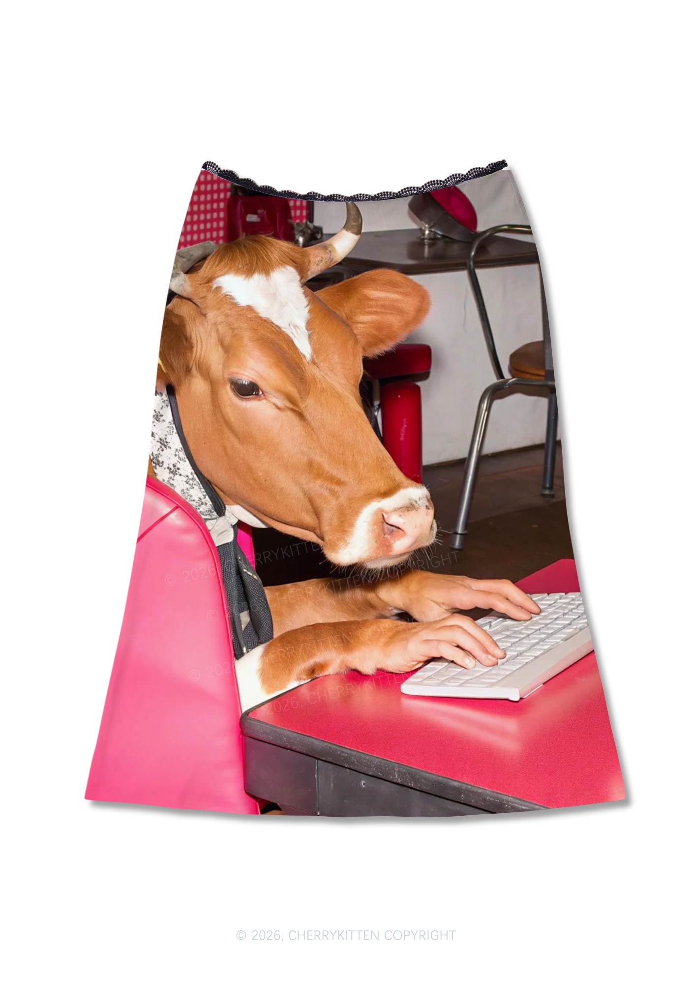Cow Typing Keyboard Y2K Print Midi Skirt Cherrykitten