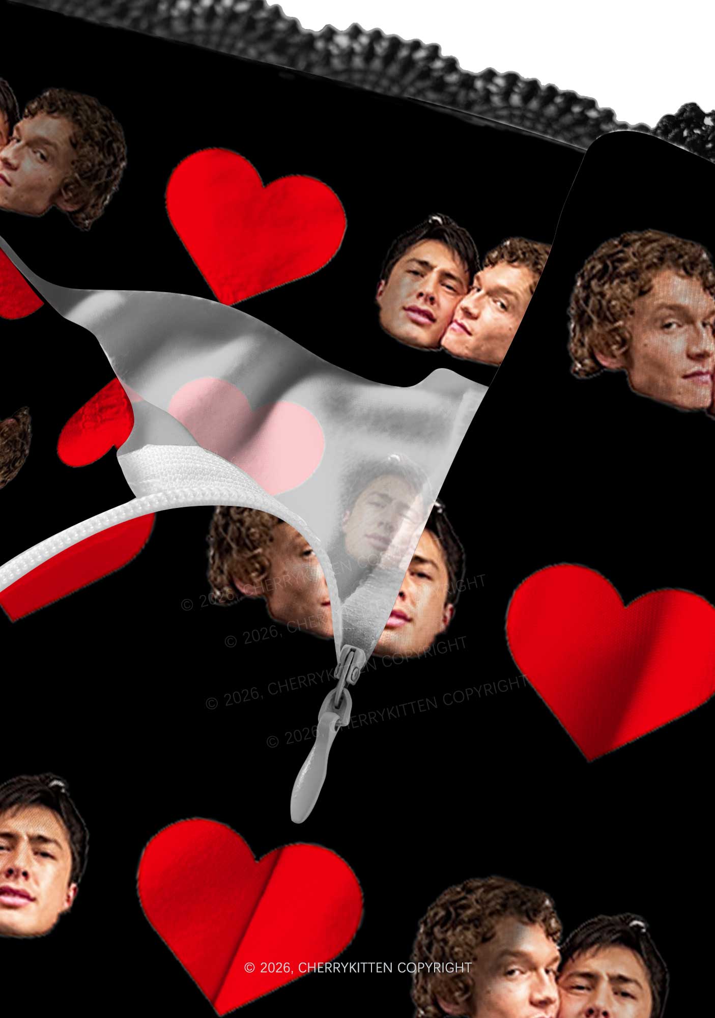 Black Red Heart Gay Couple HR Y2K Print Midi Skirt Cherrykitten