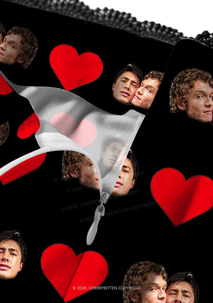 Black Red Heart Gay Couple HR Y2K Print Midi Skirt Cherrykitten