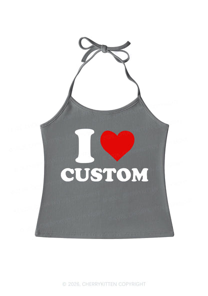 I Love Custom Valentine's Day Y2K Halter Neck Cami Cherrykitten