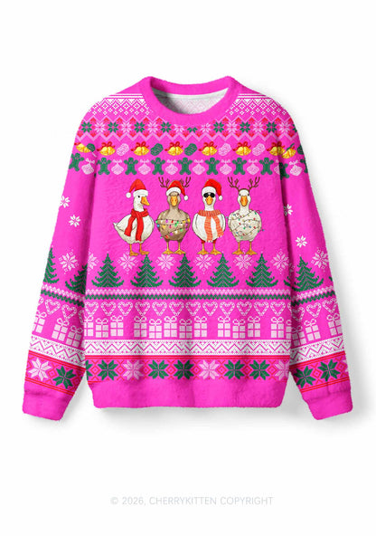 Four Christmas Ducks Y2K Knit Sweatshirt Cherrykitten