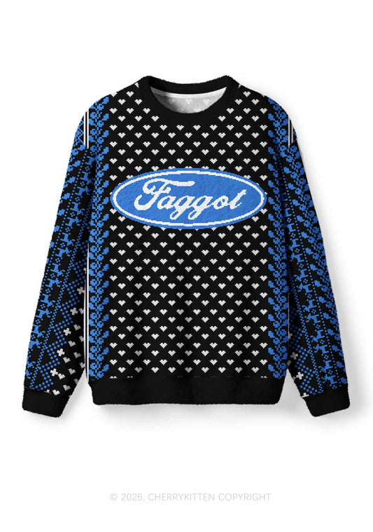 Blue Faggot Pride Y2K Christmas Knit Sweatshirt Cherrykitten