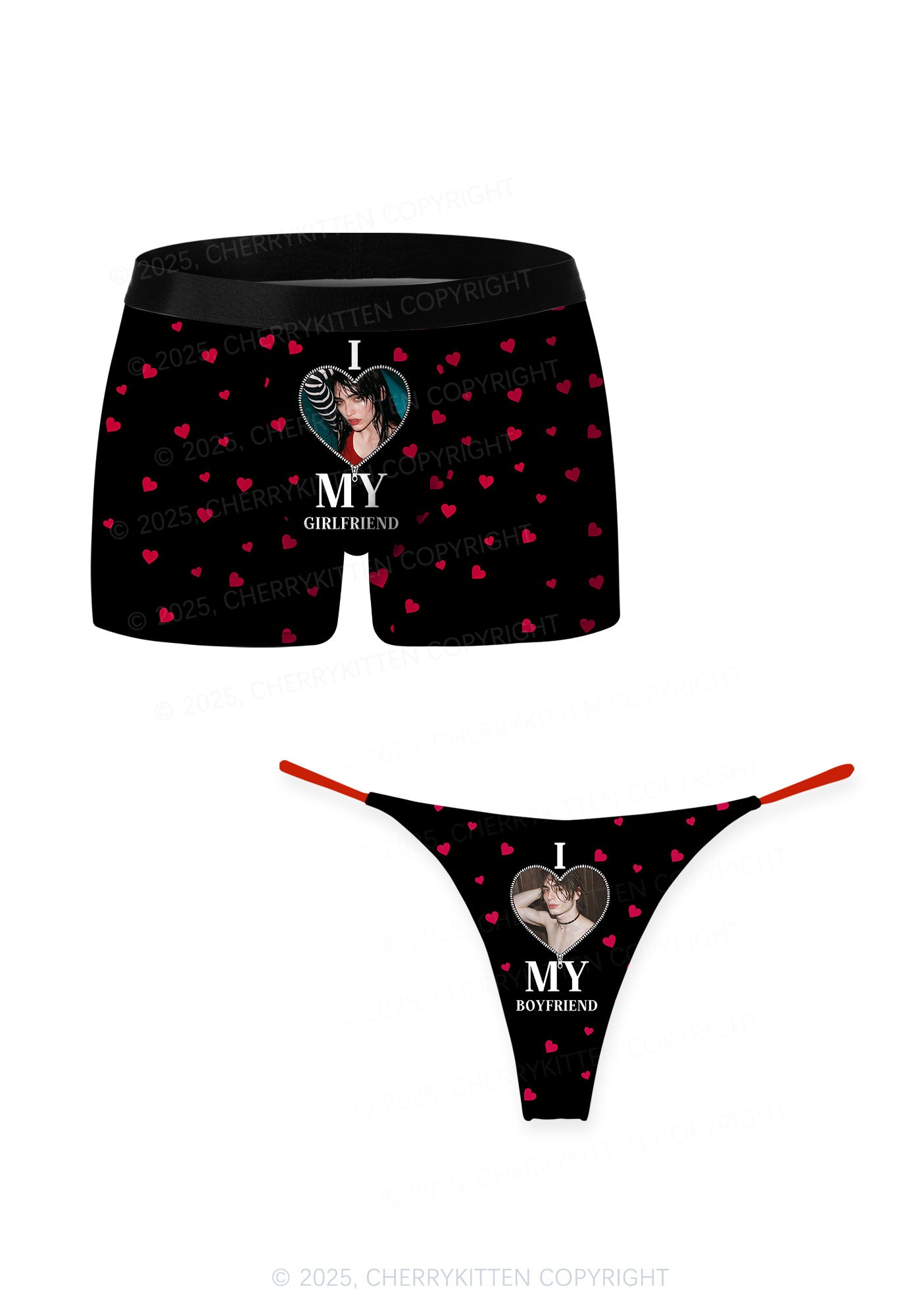 Custom I Love My GF BF Valentine's Day Y2K Print Couples Boxer Thong Set Cherrykitten