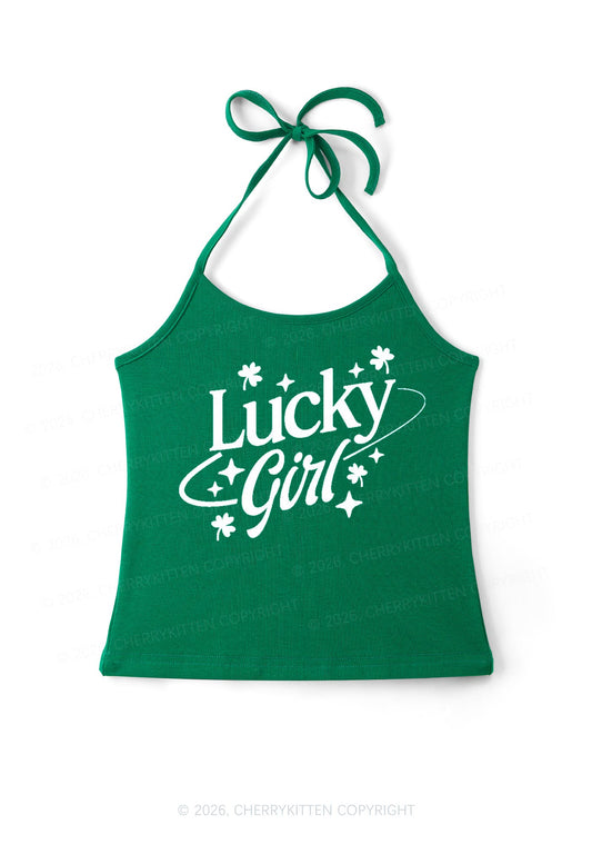 Lucky Girl Star Clover St Patricks Y2K Halter Neck Cami Cherrykitten