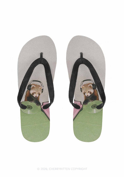 Red Panda DJ Y2K Print Flip Flops Cherrykitten