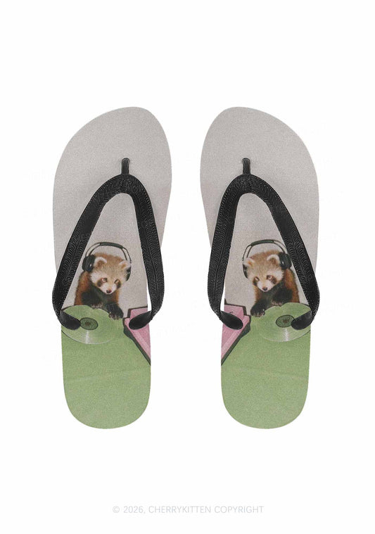 Red Panda DJ Y2K Print Flip Flops Cherrykitten