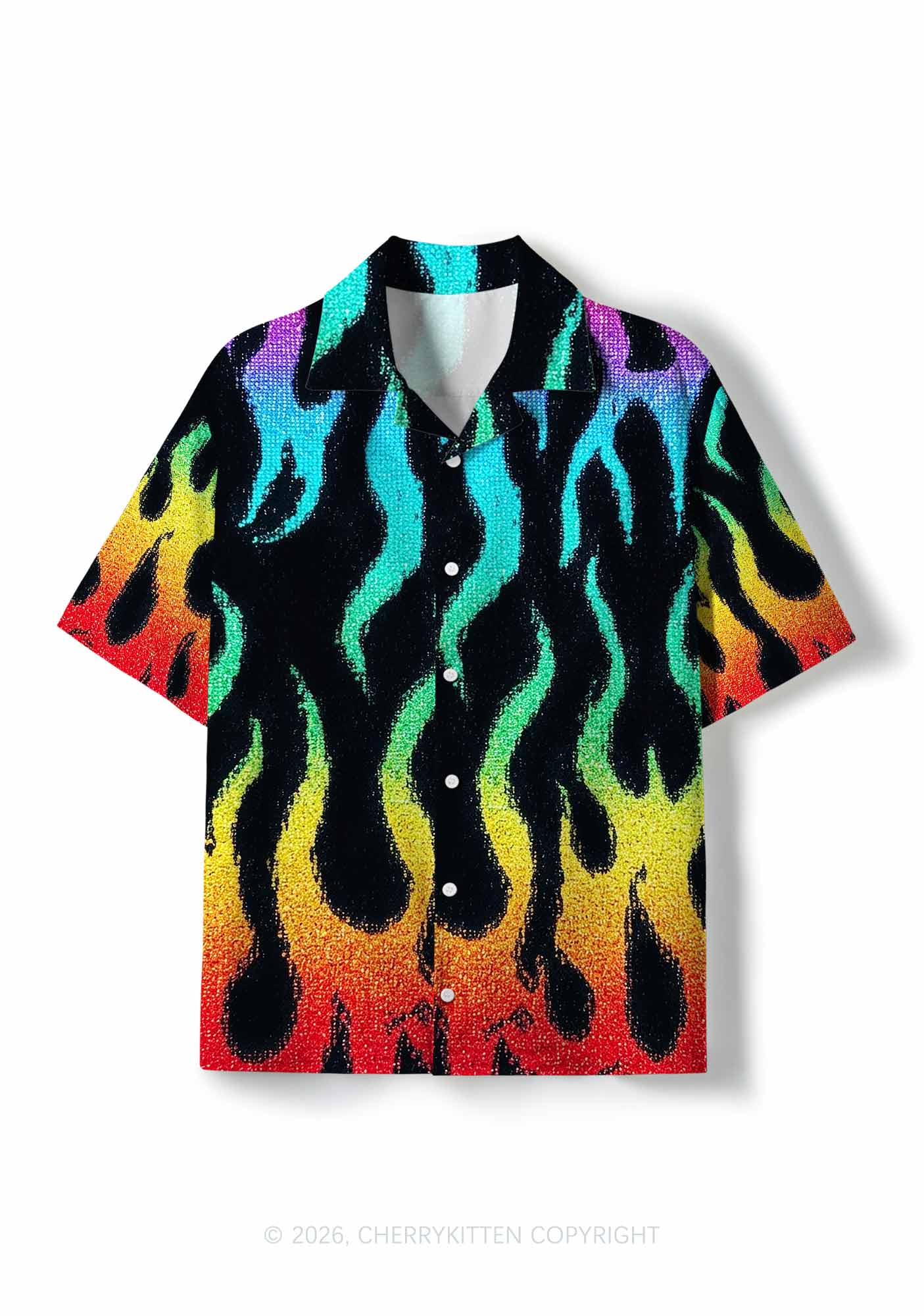 Rainbow Flame Pride Y2K Print Hawaiian Shirt Cherrykitten