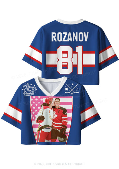 Retro Blue Kissing HR Y2K Crop Sport Jersey Shirts Cherrykitten