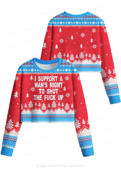 I Support A Mans Right Y2K Christmas Crop Knit Sweatshirt Cherrykitten