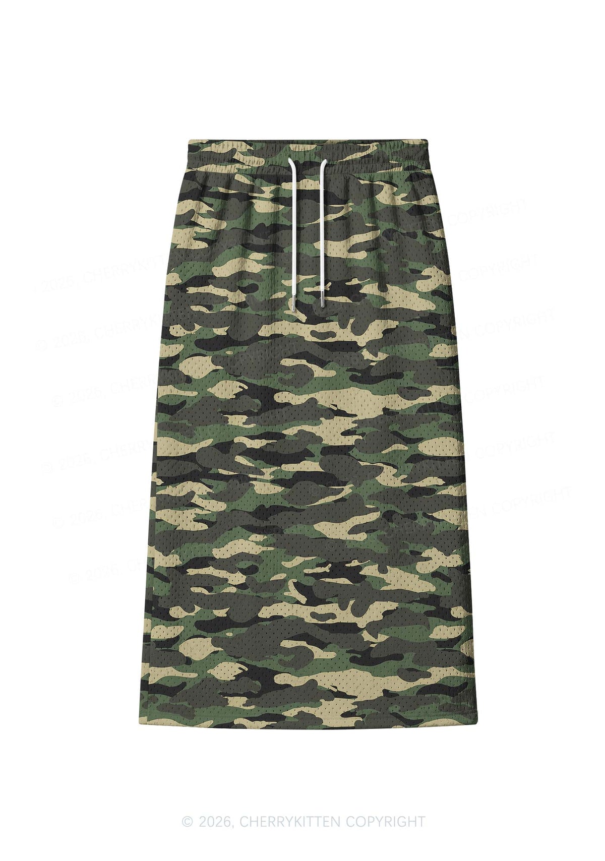 Classic Green Camo Y2K Sport Jersey Drawstring Midi Skirt Cherrykitten