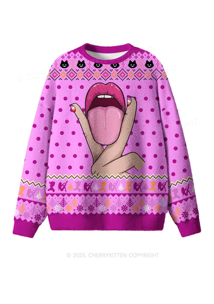 Lesbian Kissing Pride Y2K Christmas Knit Sweatshirt Cherrykitten